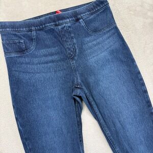 SPANX Jeans‎ Women's Large Pull On Skinny Jeggings Cropped Dark Wash Blue Denim
